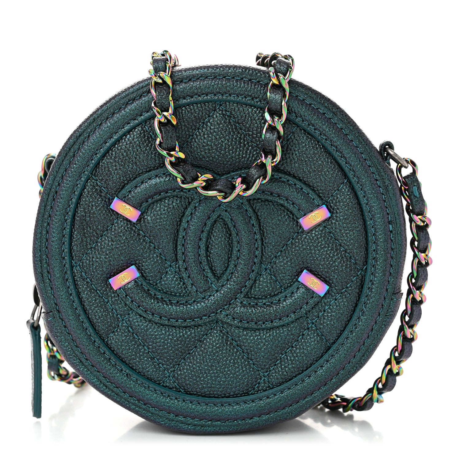 Chanel Iridescent Caviar Quilted Round Filigree Crossbody Dark Turquoise 1 of 11