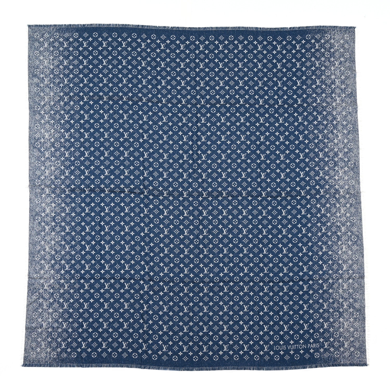 Louis Vuitton Cotton Wool Silk Monogram Gradient Denim Shawl 1 of 4
