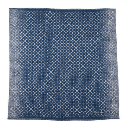 Louis Vuitton Cotton Wool Silk Monogram Gradient Denim Shawl 1 of 4