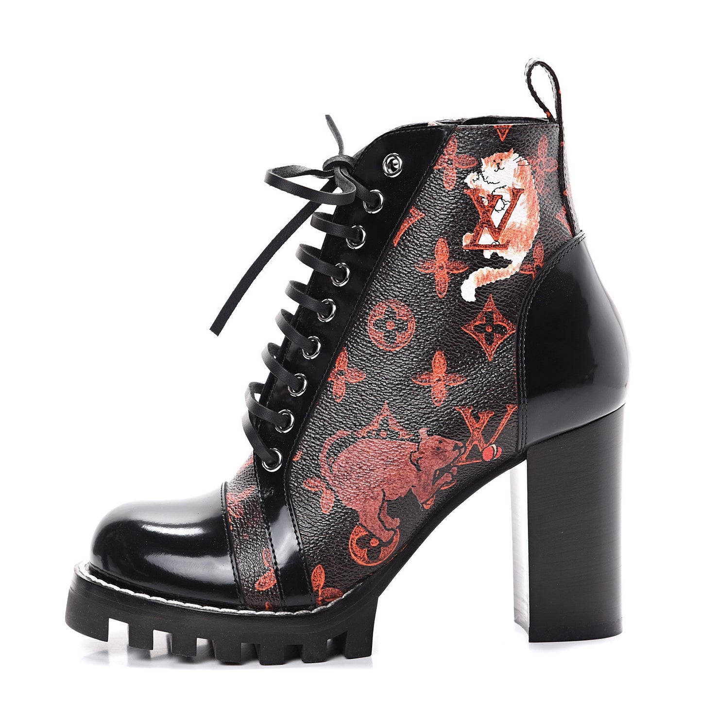 Patent Calfskin Catogram Star Trail Ankle Boots 37.5 Black Marron