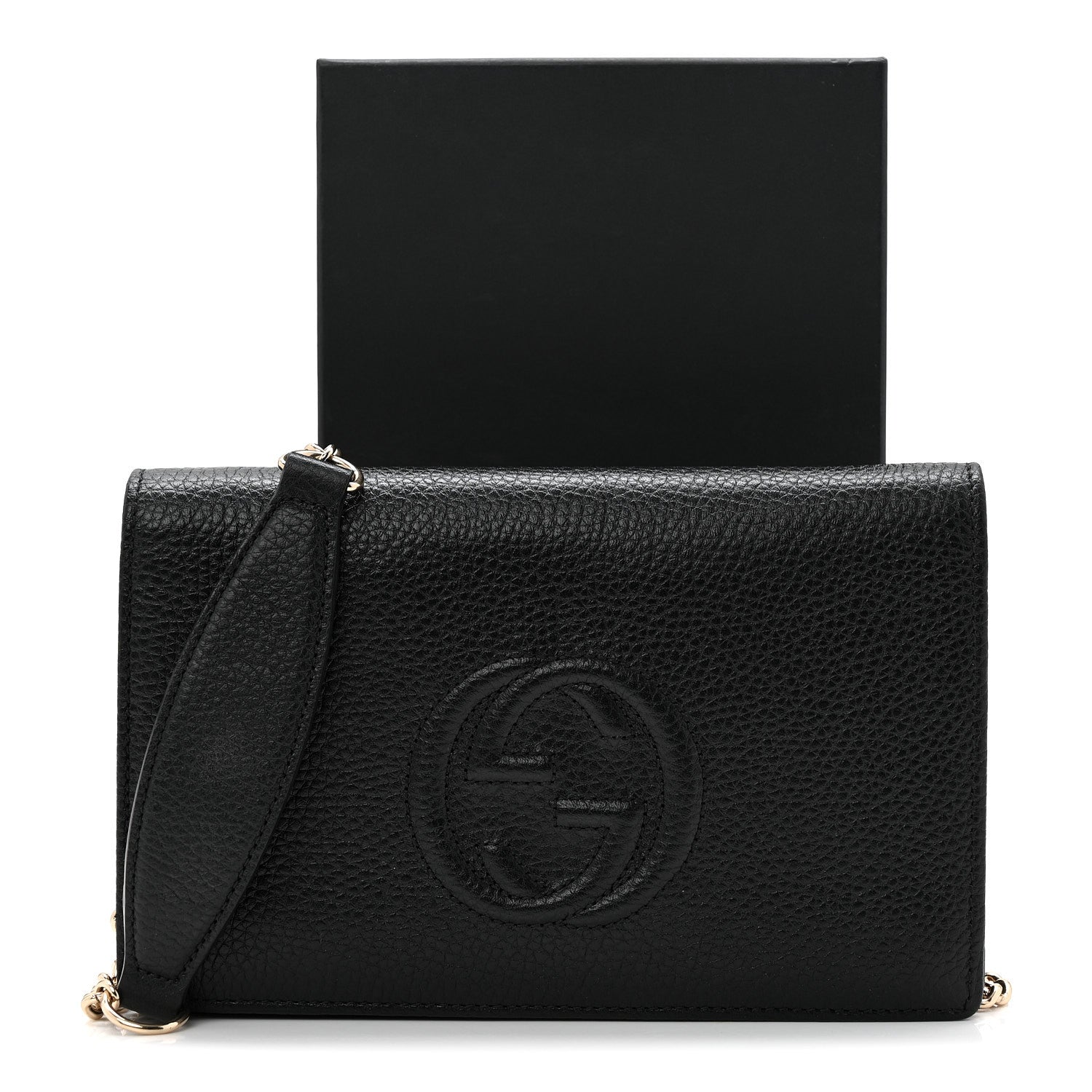 Gucci Pebbled Calfskin Soho Wallet On Chain Black 10 of 10
