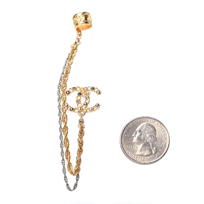 Chanel Crystal CC Chain Cuff Single Earring Gold Silver 2 of 4