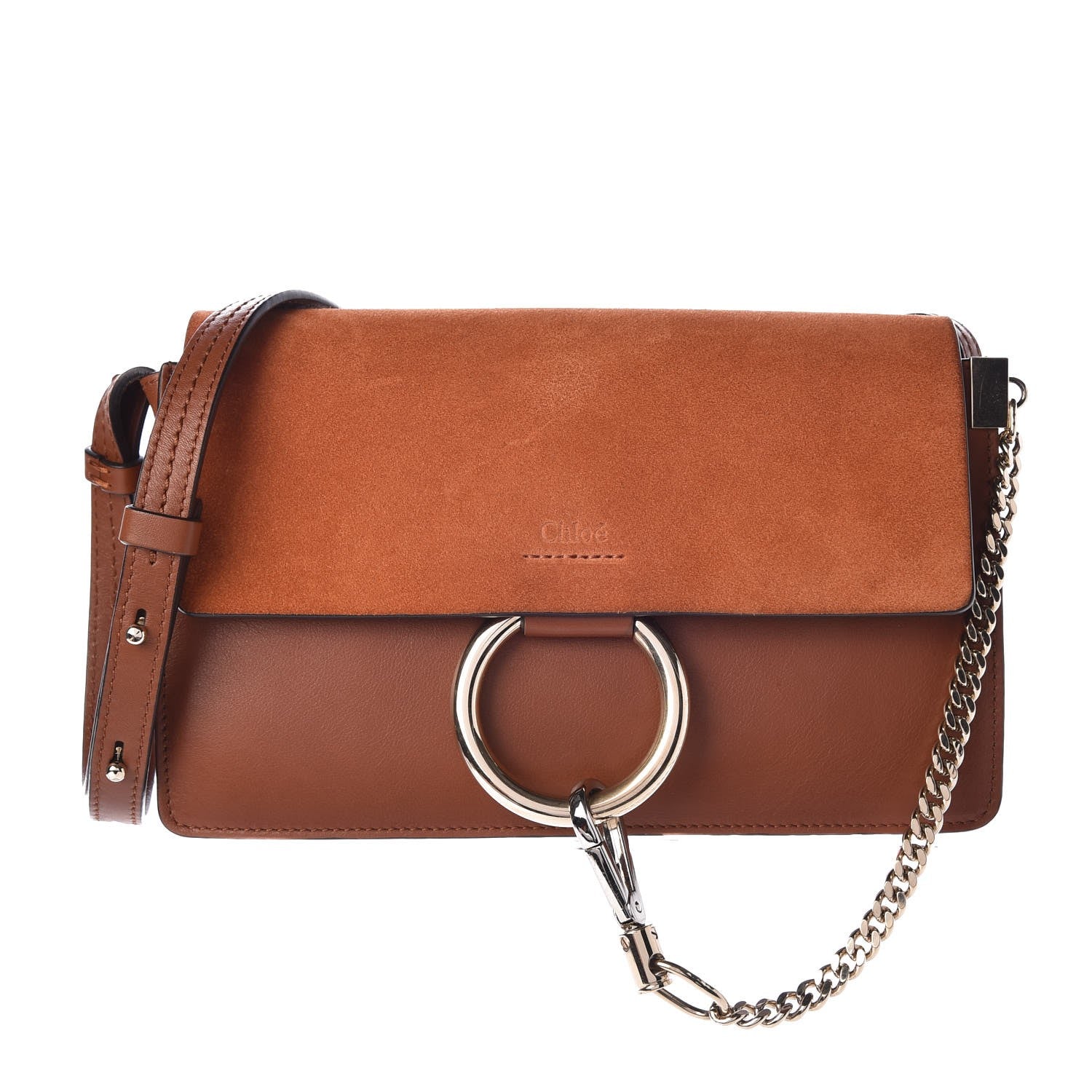 Chloe Suede Calfskin Small Faye Shoulder Bag Tobacco 1 of 8