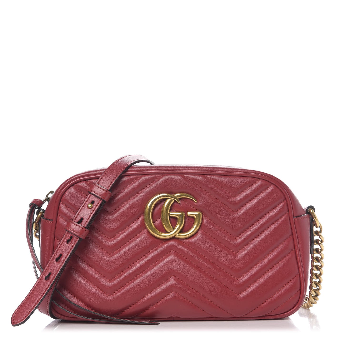 Calfskin Matelasse Small GG Marmont Chain Shoulder Bag Hibiscus Red