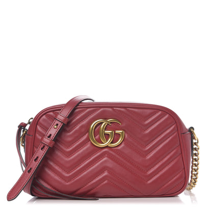 Gucci Calfskin Matelasse Small GG Marmont Chain Shoulder Bag Hibiscus Red 1 of 9
