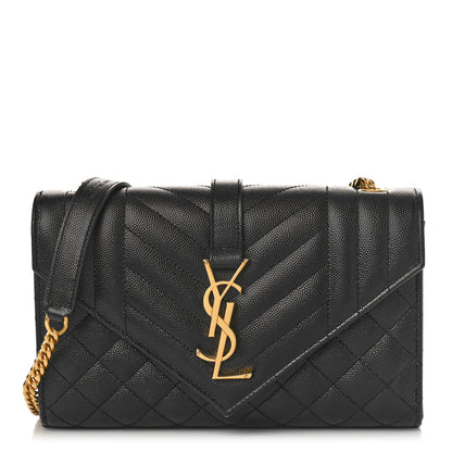 Saint Laurent Grain De Poudre Textured Mixed Matelasse Triquilt Small Monogram Satchel Black 1 of 9