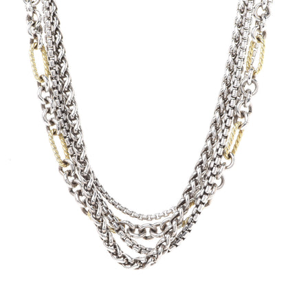 David Yurman Sterling Silver 18K Yellow Gold Four Row Mixed Chain Necklace 1 of 6