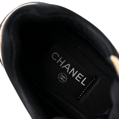 Chanel Satin Lambskin Fabric Tweed CC Sneakers 35.5 Gold Black 7 of 11