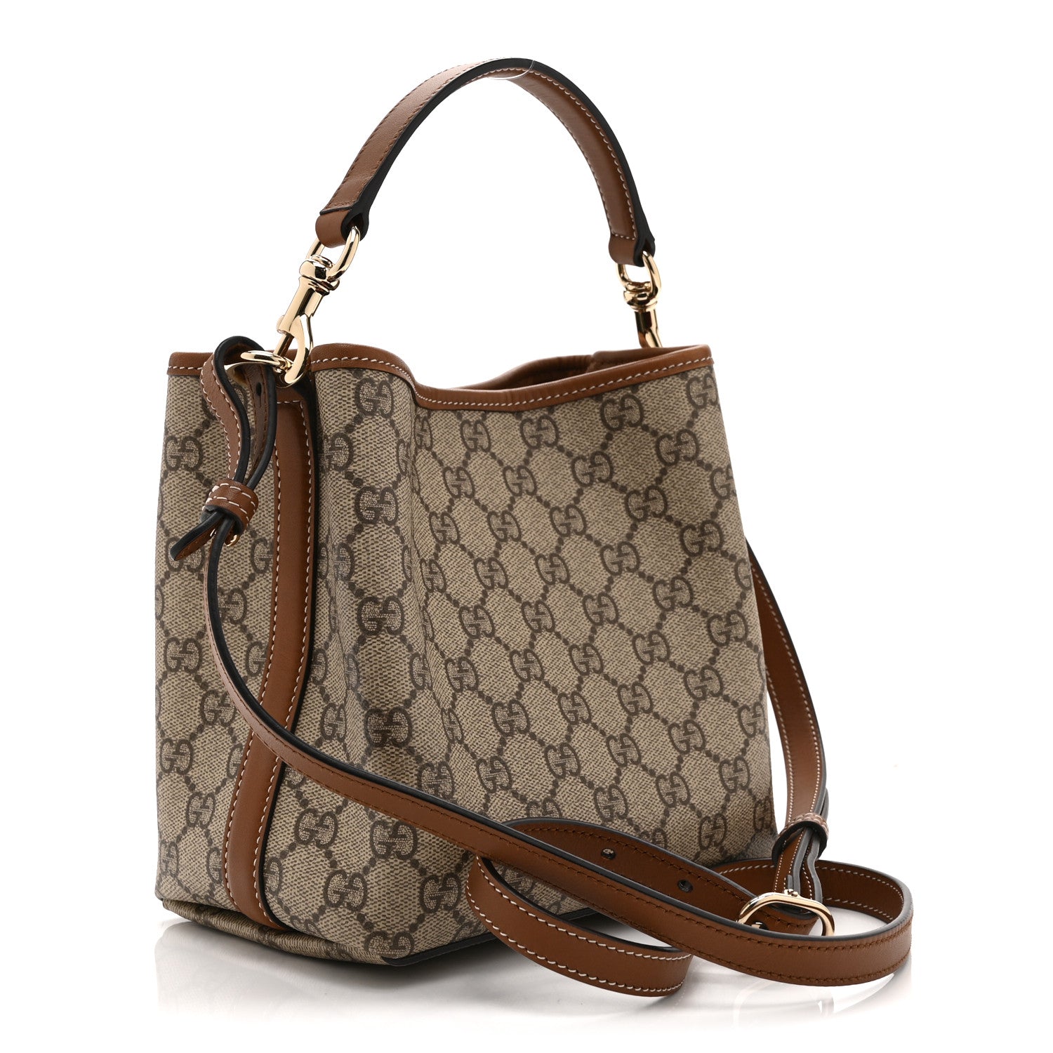 Gucci GG Supreme Monogram Emblem Small Shoulder Bag Beige Ebony Sundial 3 of 10