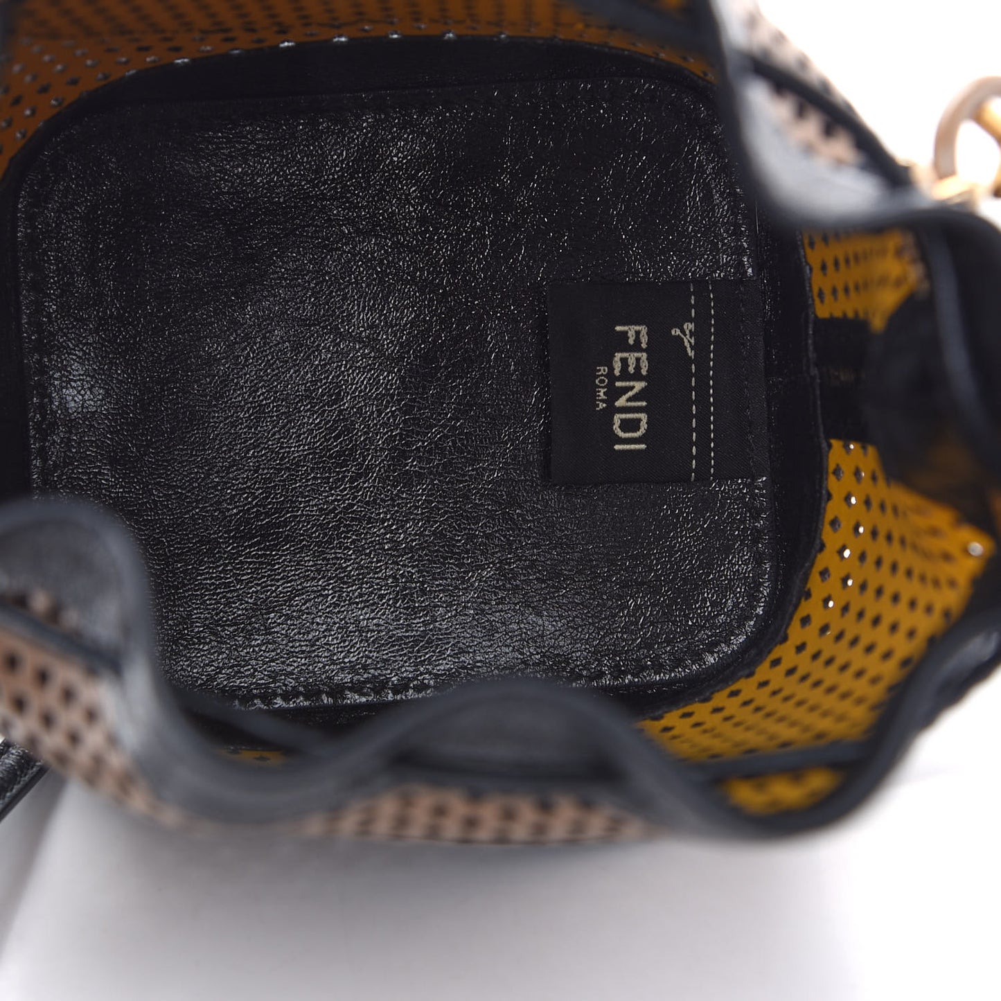 Vitello Liberty Glossy Lambskin F is Fendi Perforated Mini Mon Tresor Bucket Bag Sand Mimosa Black