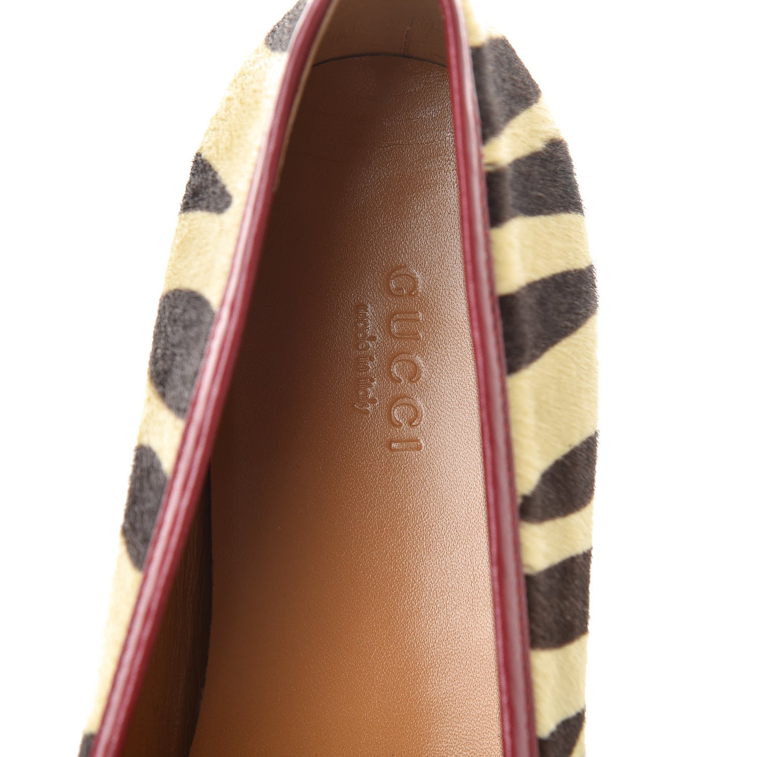 Gucci Calf Hair Tiger Print Womens Jordaan Loafers 39.5 Natural Black Romantic Cherry 5 of 8