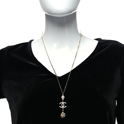 Chanel Crystal Pearl CC Drop Camellia Necklace Gold 2 of 5