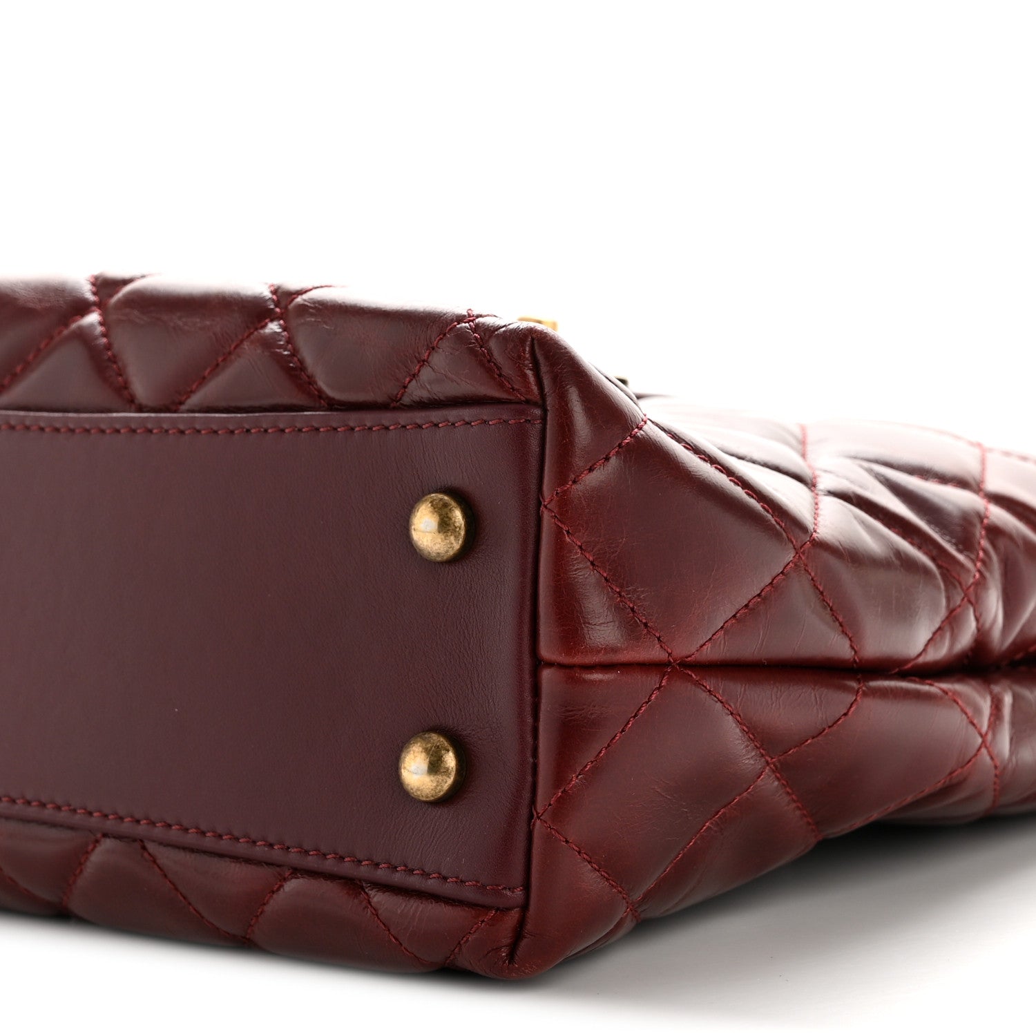Chanel Glazed Calfskin Quilted Small Gold Bar Tote Red 10 of 15