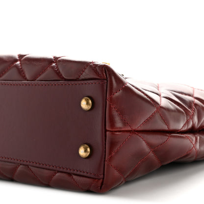 Chanel Glazed Calfskin Quilted Small Gold Bar Tote Red 10 of 15
