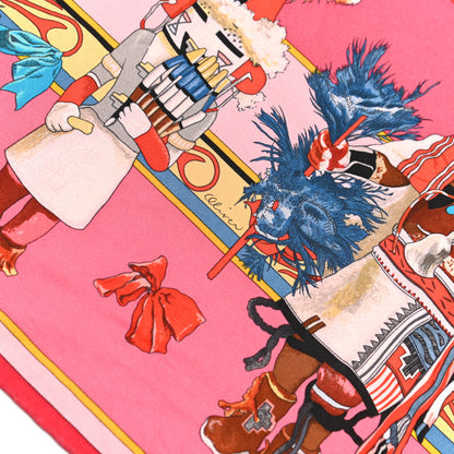Hermes Silk Kachinas Wash Scarf 90 Rose Bleu Corail 5 of 6