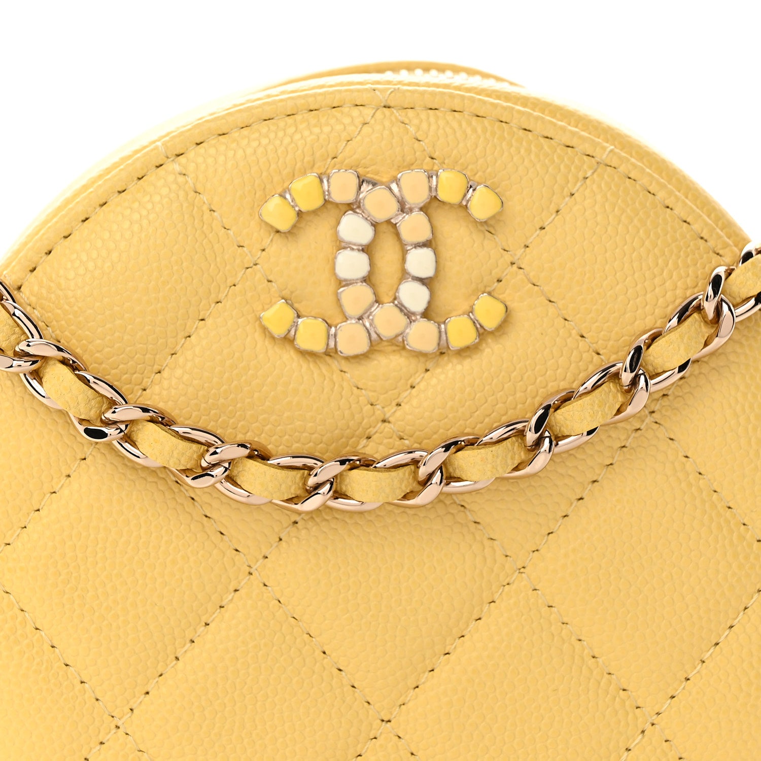 Chanel Caviar Quilted Gripoix CC Round Clutch With Chain Yellow 8 of 10