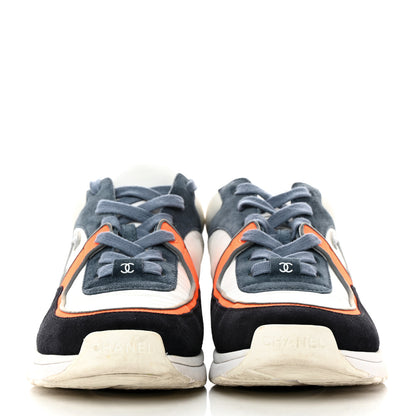 Chanel Nylon Calfskin Suede CC Womens Sneakers 37.5 Navy White Orange Black 2 of 11