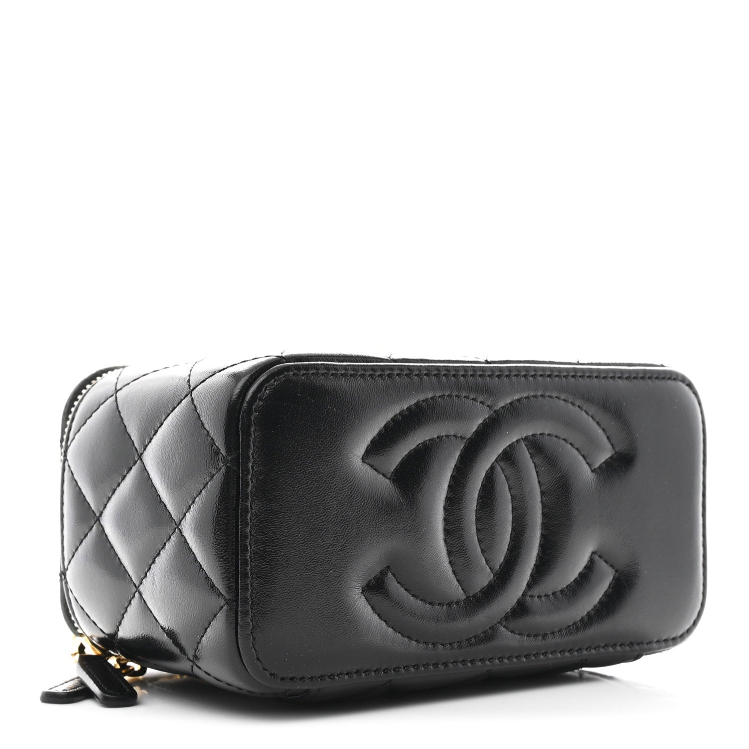 Chanel Shiny Lambskin Quilted Small Vanity Case With Chain Black