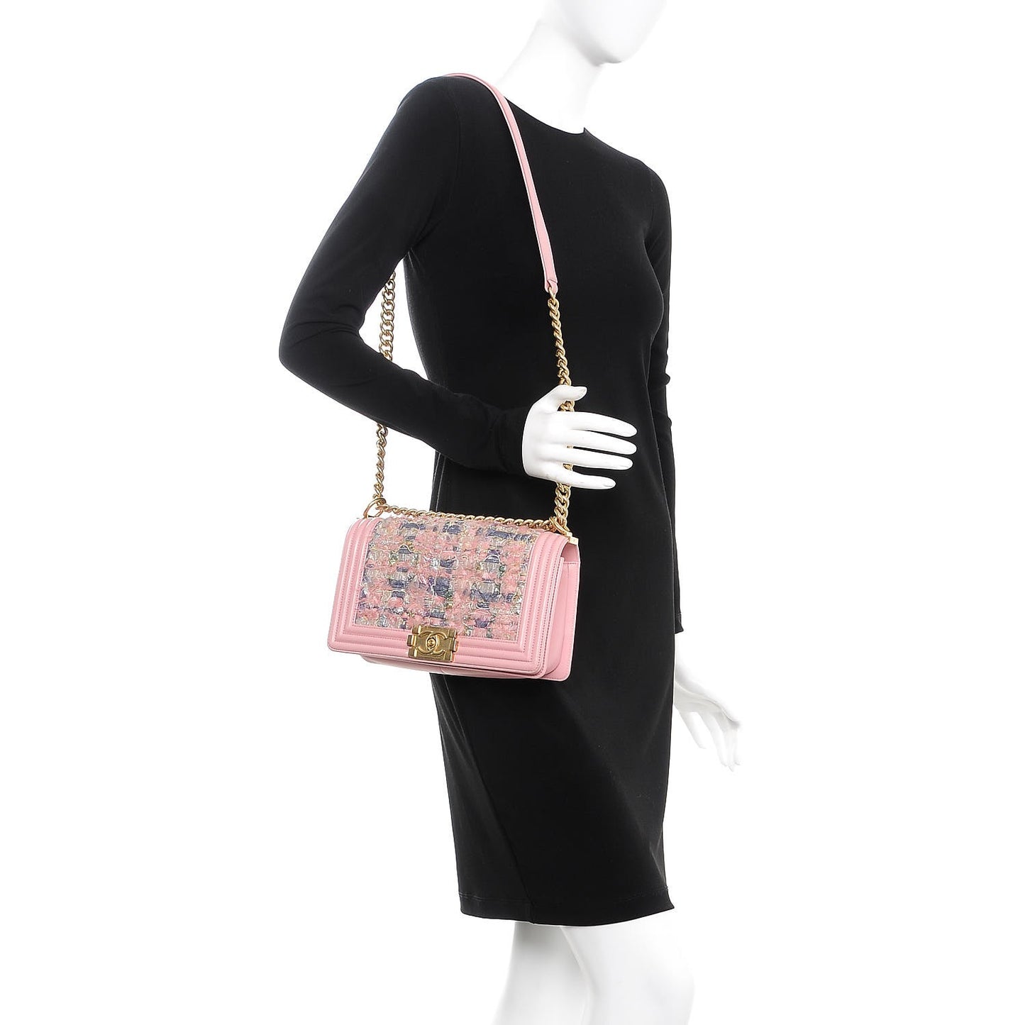 Iridescent Tweed Lambskin Medium Boy Flap Pink