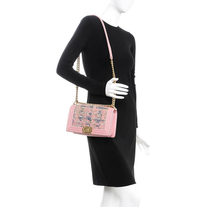 Chanel Iridescent Tweed Lambskin Medium Boy Flap Pink 2 of 15