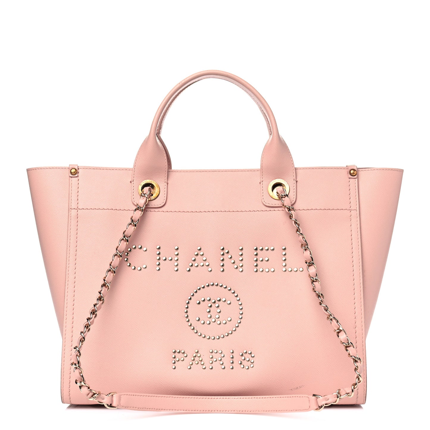 Caviar Small Studded Deauville Tote Light Pink