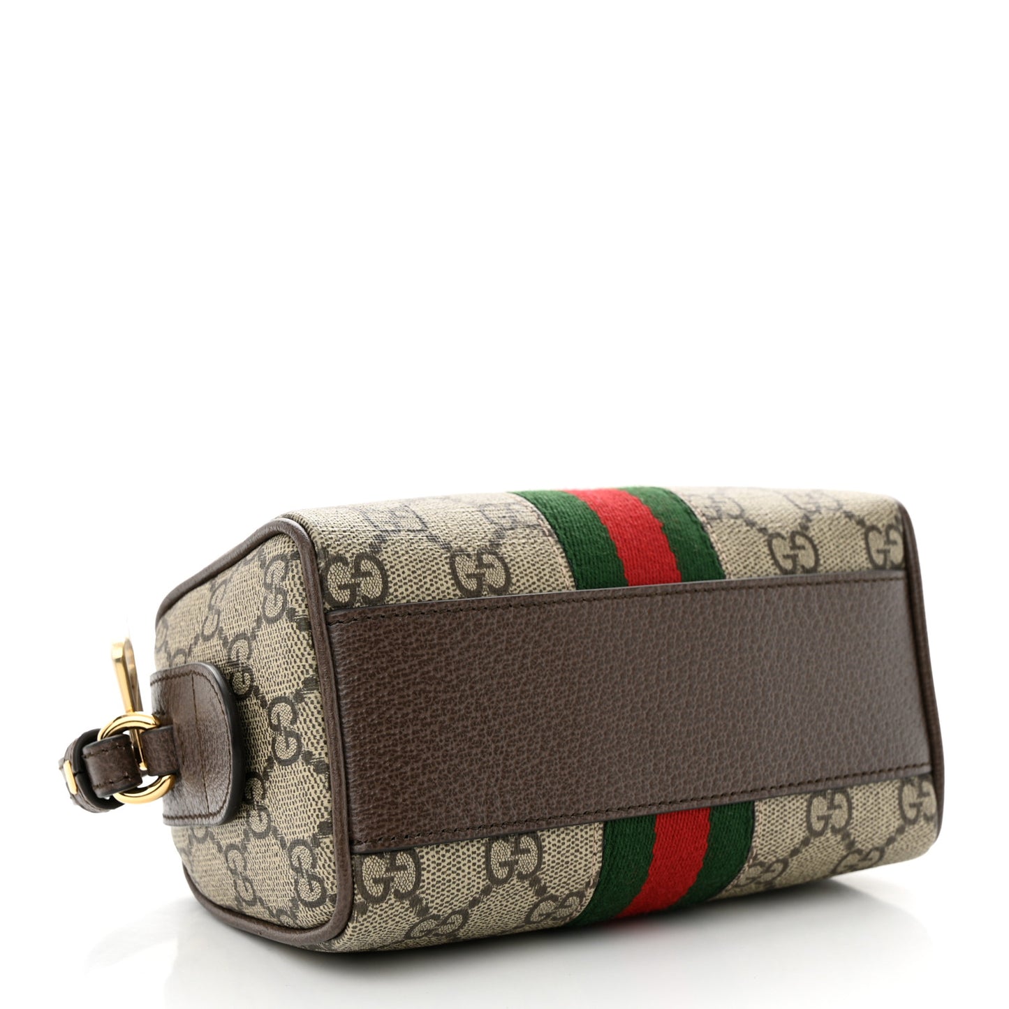 GG Supreme Monogram Textured Dollar Calfskin Web Super Mini Ophidia Top Handle Bowler Bag Beige Ebony New Acero