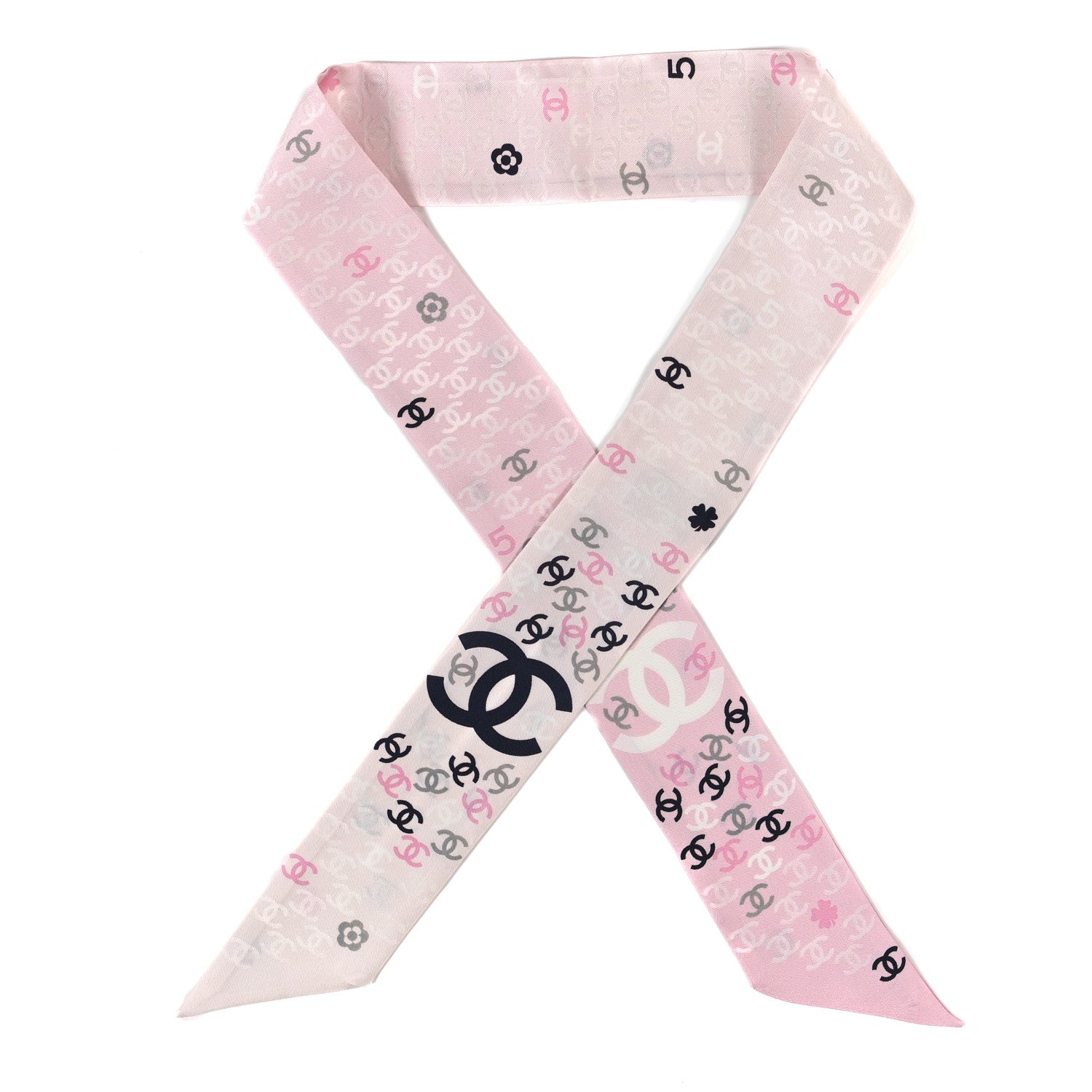 Chanel Silk CC Slim Bandeau Pink Ecru Black 1 of 3