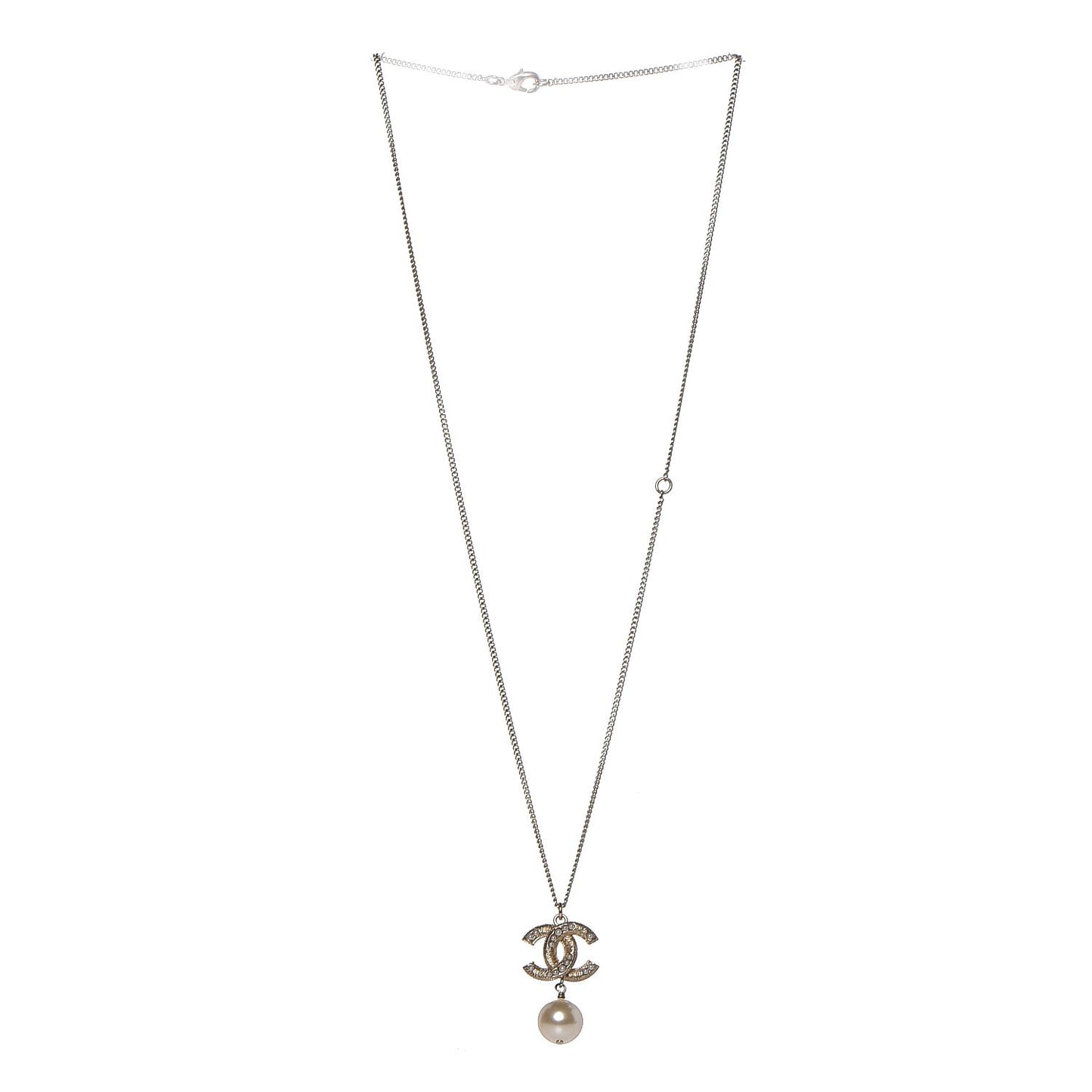 Pearl CC Drop Necklace Gold