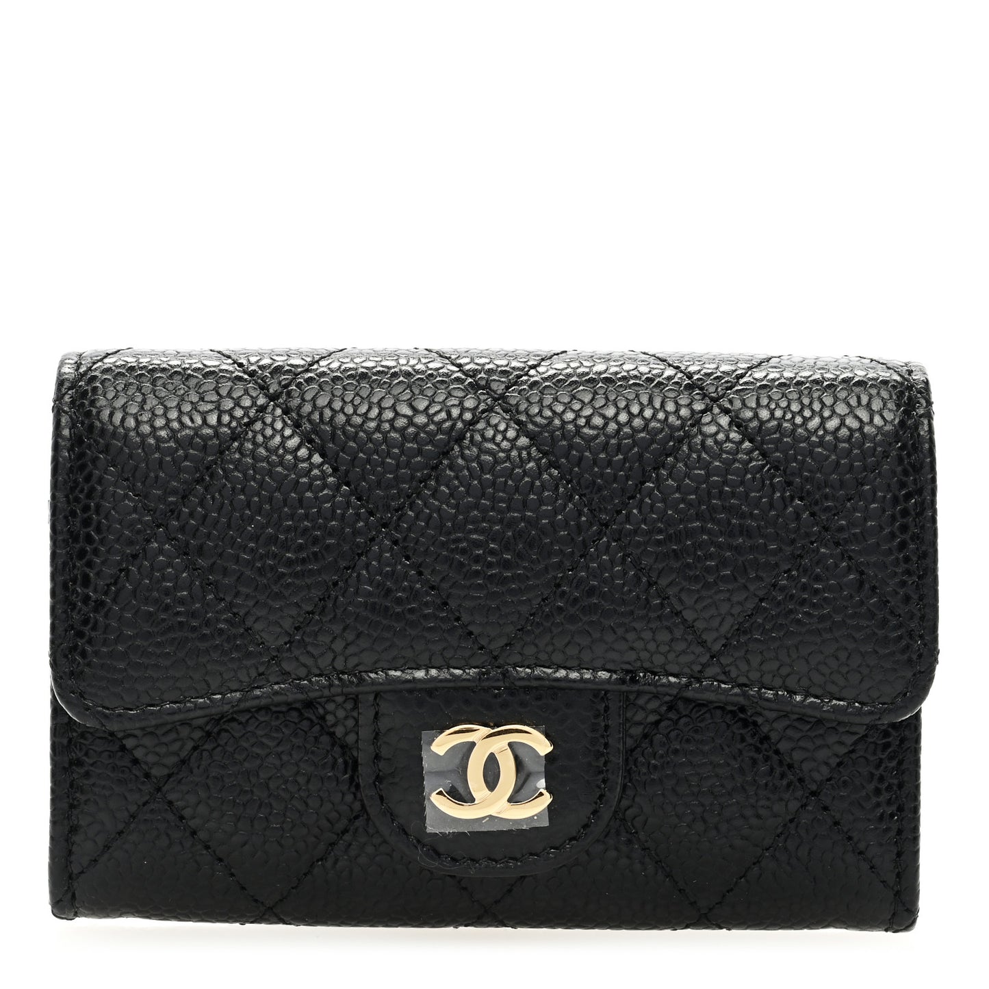 Caviar Quilted Flap Card Holder Wallet Black