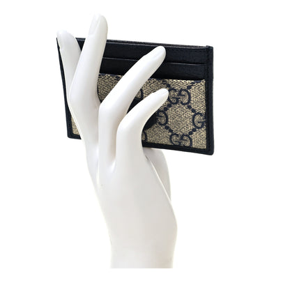 Gucci GG Supreme Monogram Textured Dollar Calfskin Retro Interlocking G Card Holder Beige Blue 2 of 7