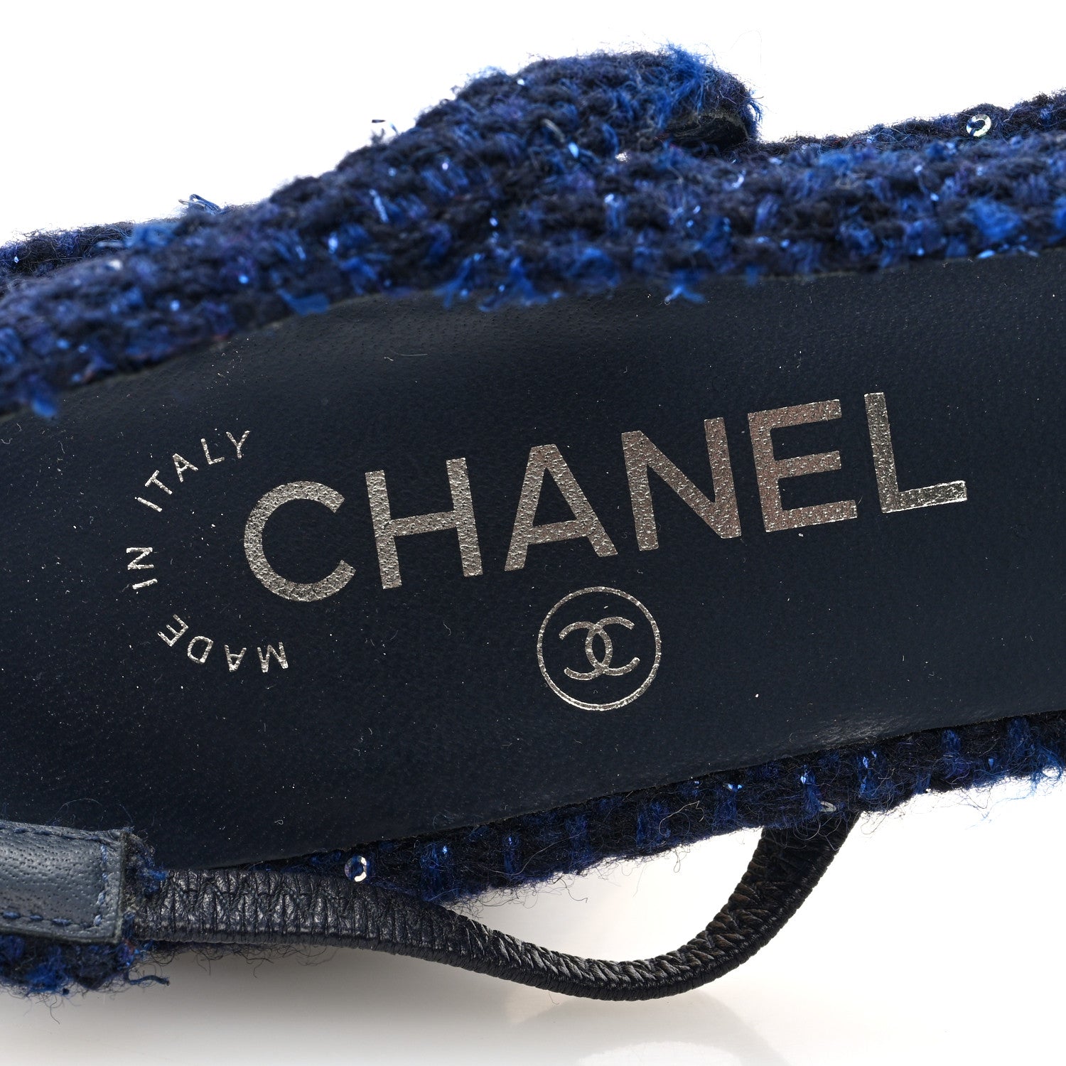 Chanel Tweed Patent Cap Toe CC Slingback Pumps 39.5 Blue Black