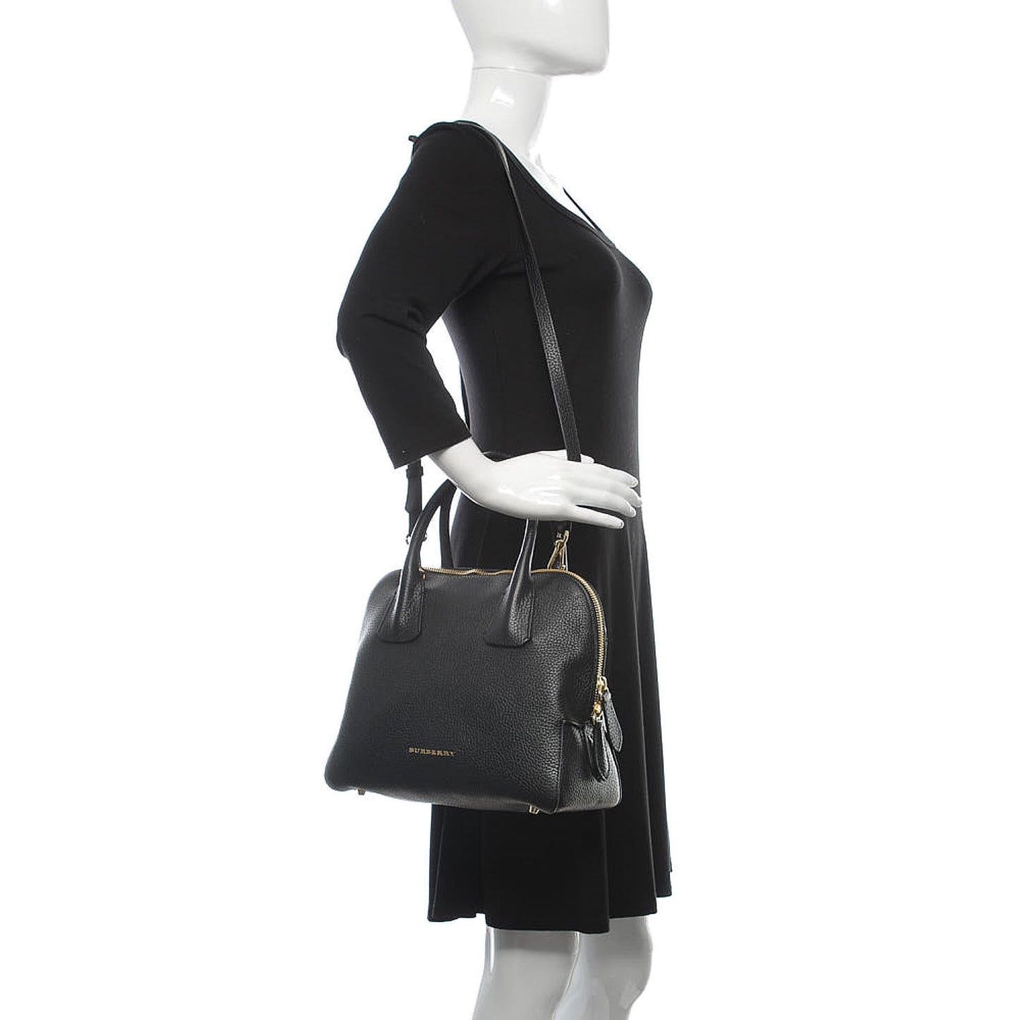 London Grainy Calfskin Small Greenwood Bowling Bag Black