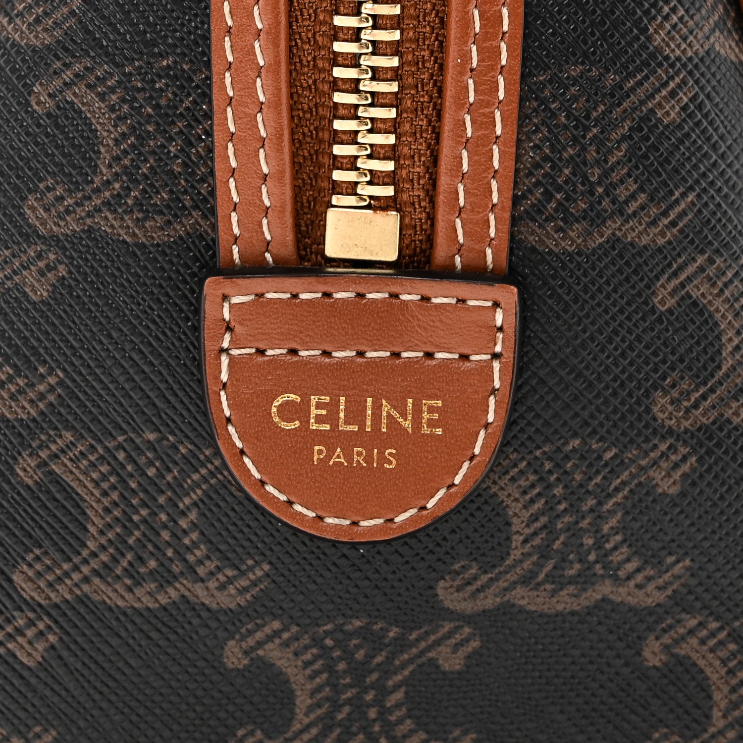 Celine Triomphe Canvas Calfskin Small Boston Bag Tan 6 of 10