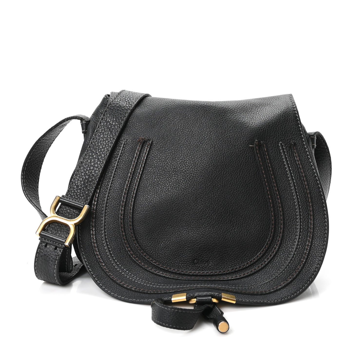 Grained Calfskin Medium Marcie Saddle Bag Black