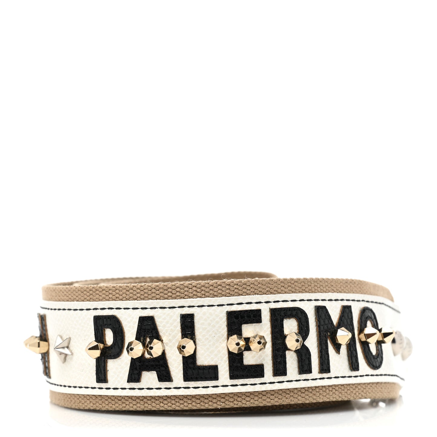 Canvas Dauphine Studded Bandistico Strap Beige White