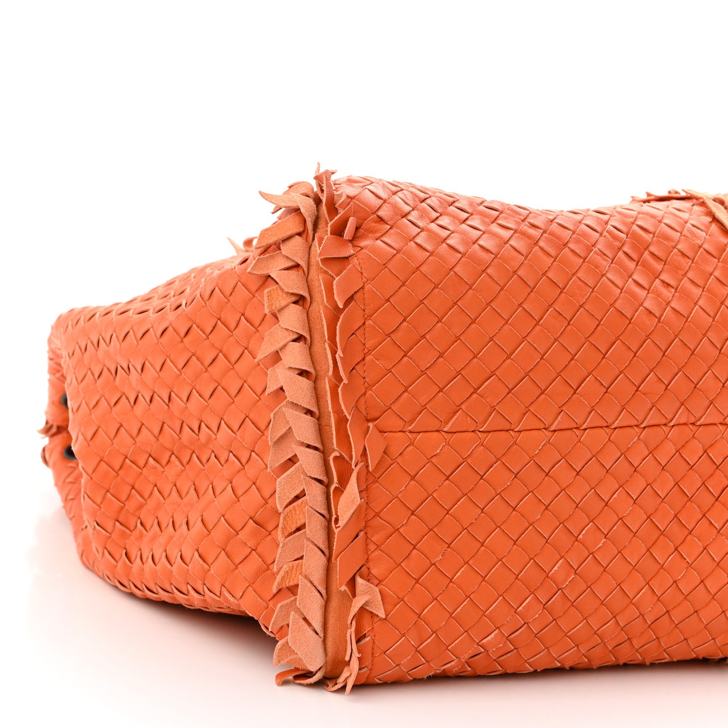 Nappa Intrecciato Large Franges Shoulder Bag Tangerine