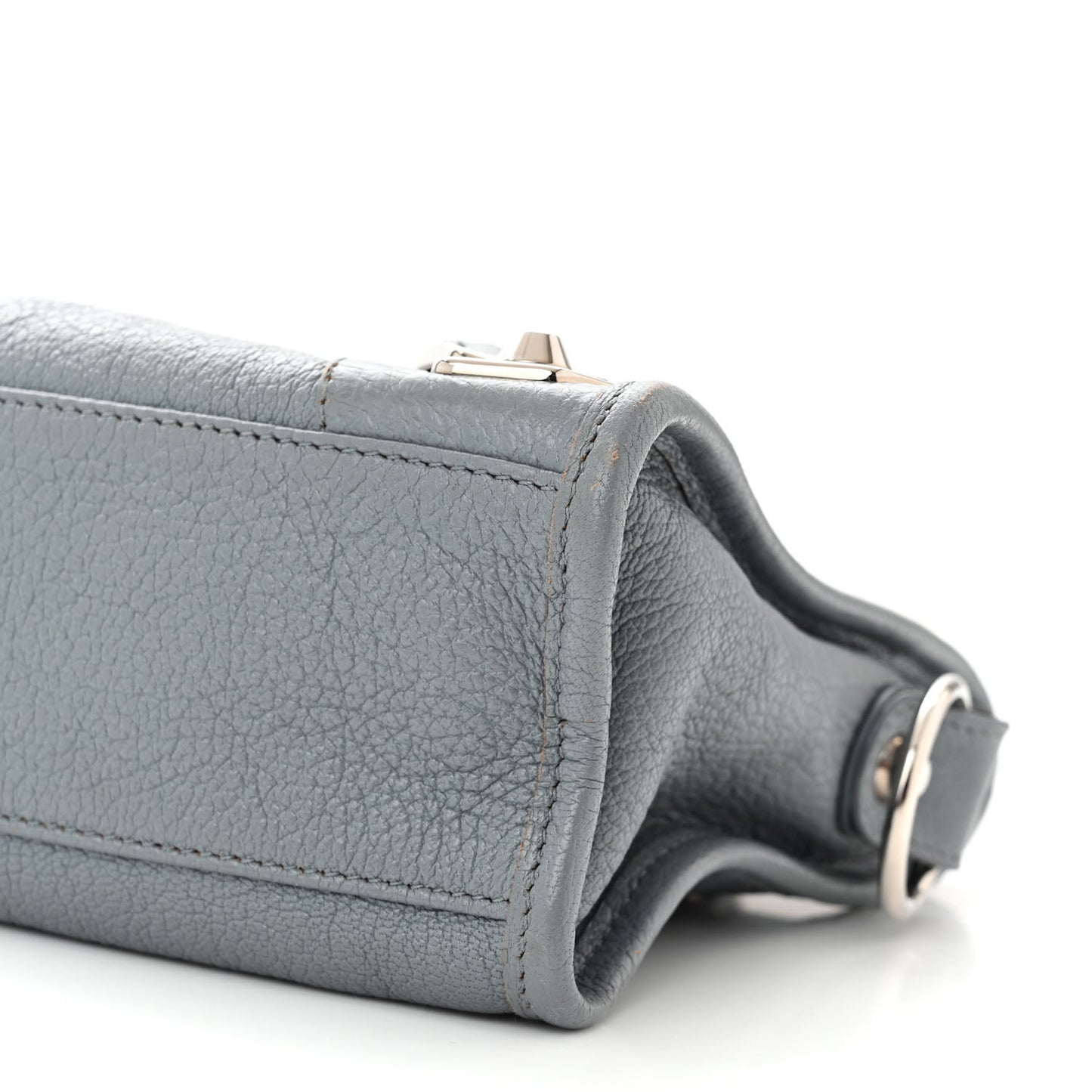Chevre Silver Metallic Edge Hardware Mini City Bleu Acier