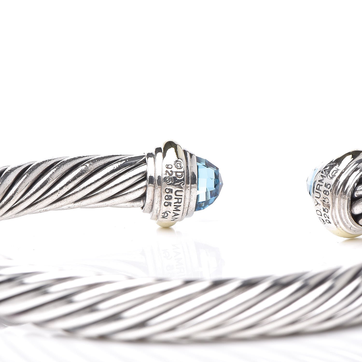 David Yurman Sterling Silver 14K Yellow Gold Blue Topaz 7mm Cable Classics Bracelet 4 of 5