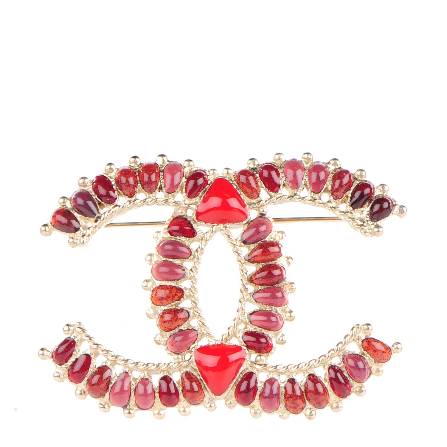 Chanel Enamel Poured Glass CC Brooch Gold Red 1 of 5