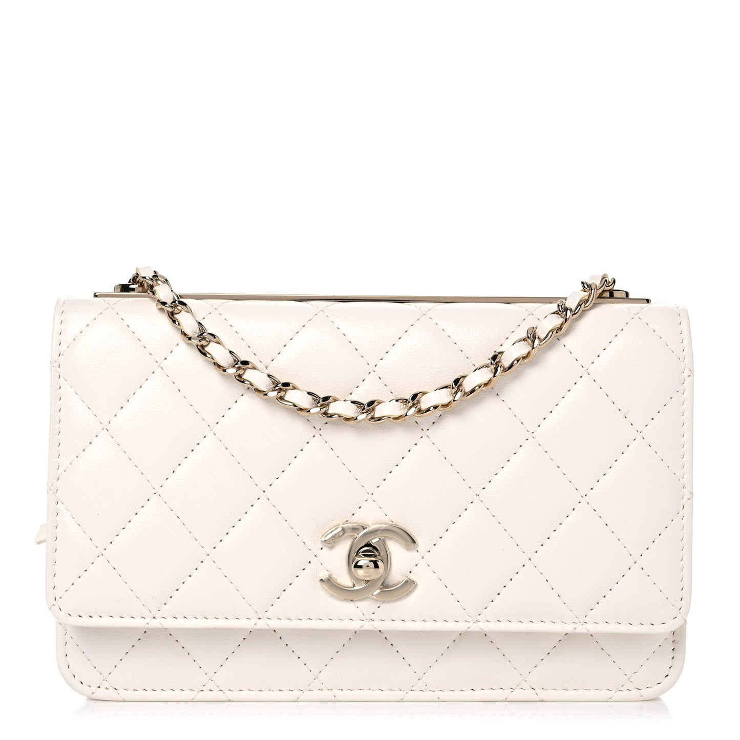 Lambskin Quilted Trendy CC Wallet On Chain WOC White