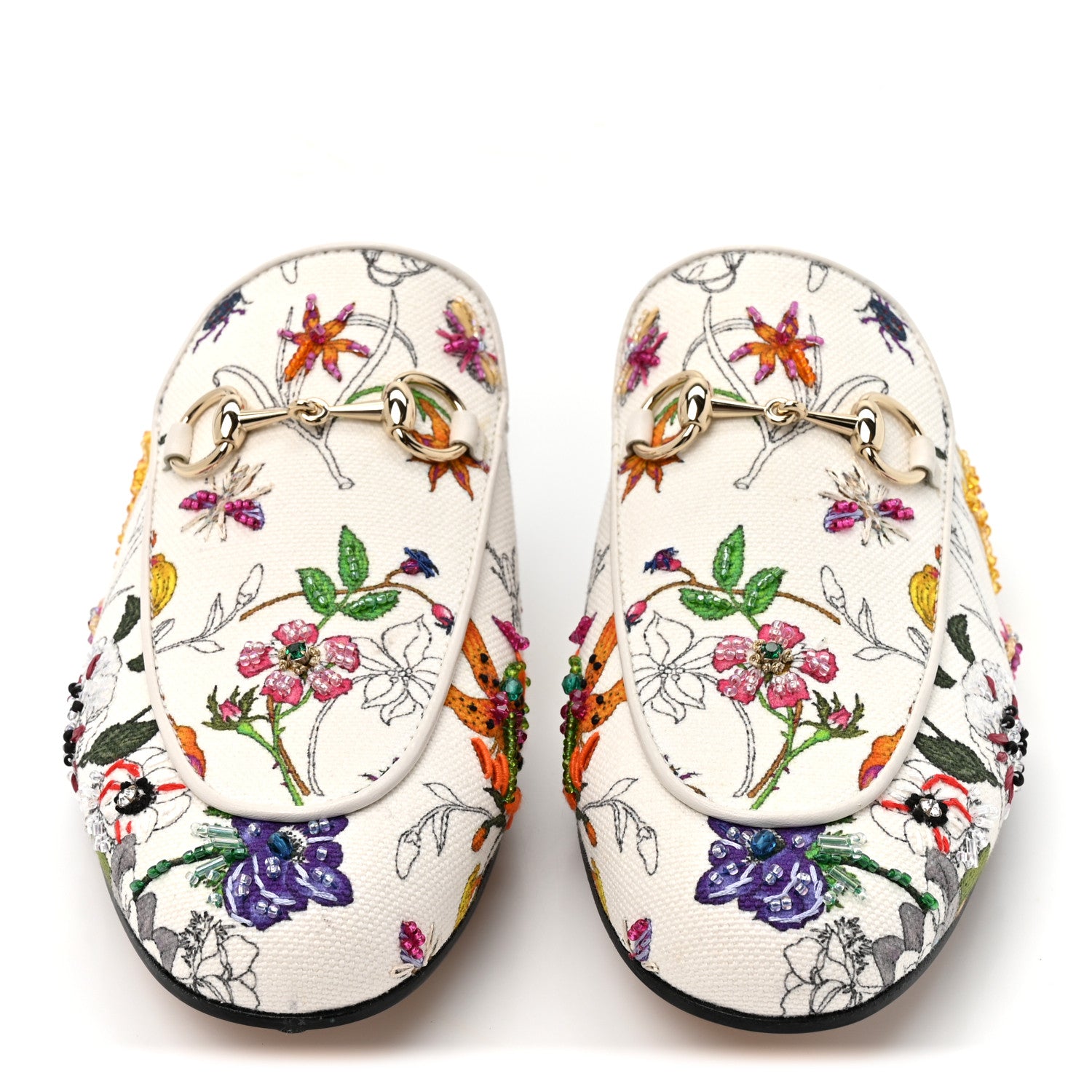 Gucci Canvas Flora Womens Princetown Slippers 36.5 White