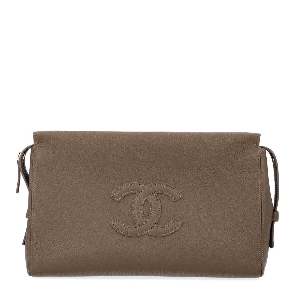 Chanel Grained Calfskin Large Zipped Pouch Dark Khaki 1 of 10
