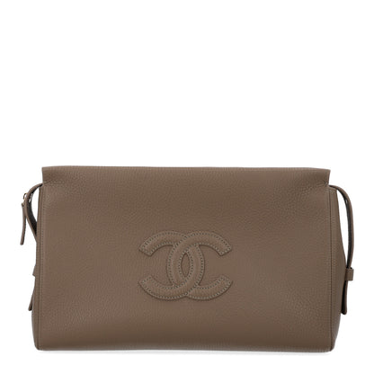 Chanel Grained Calfskin Large Zipped Pouch Dark Khaki 1 of 10