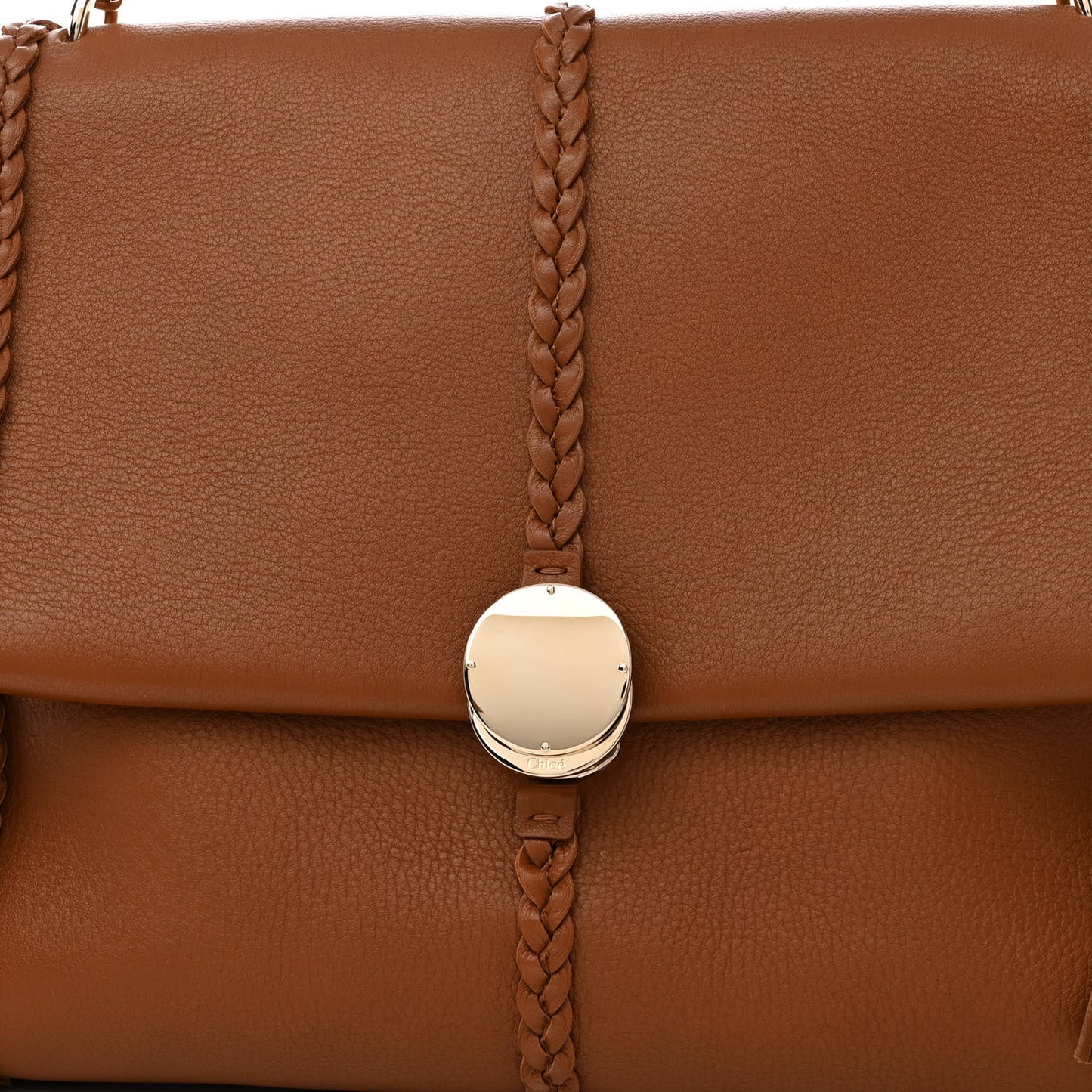 Grained Calfskin Medium Penelope Shoulder Bag Caramel