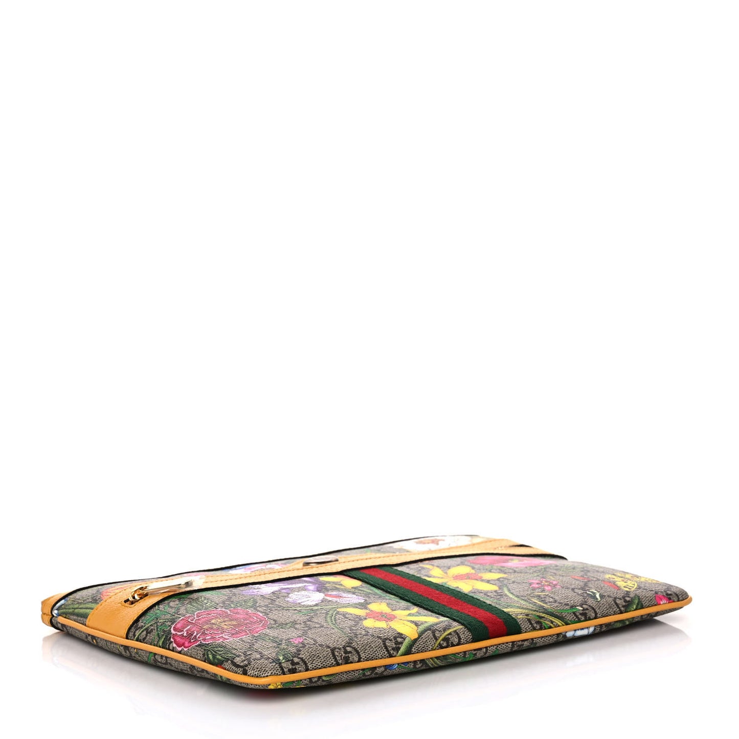 GG Supreme Monogram Flora Large Ophidia Pouch Clutch Beige Multicolor Crop