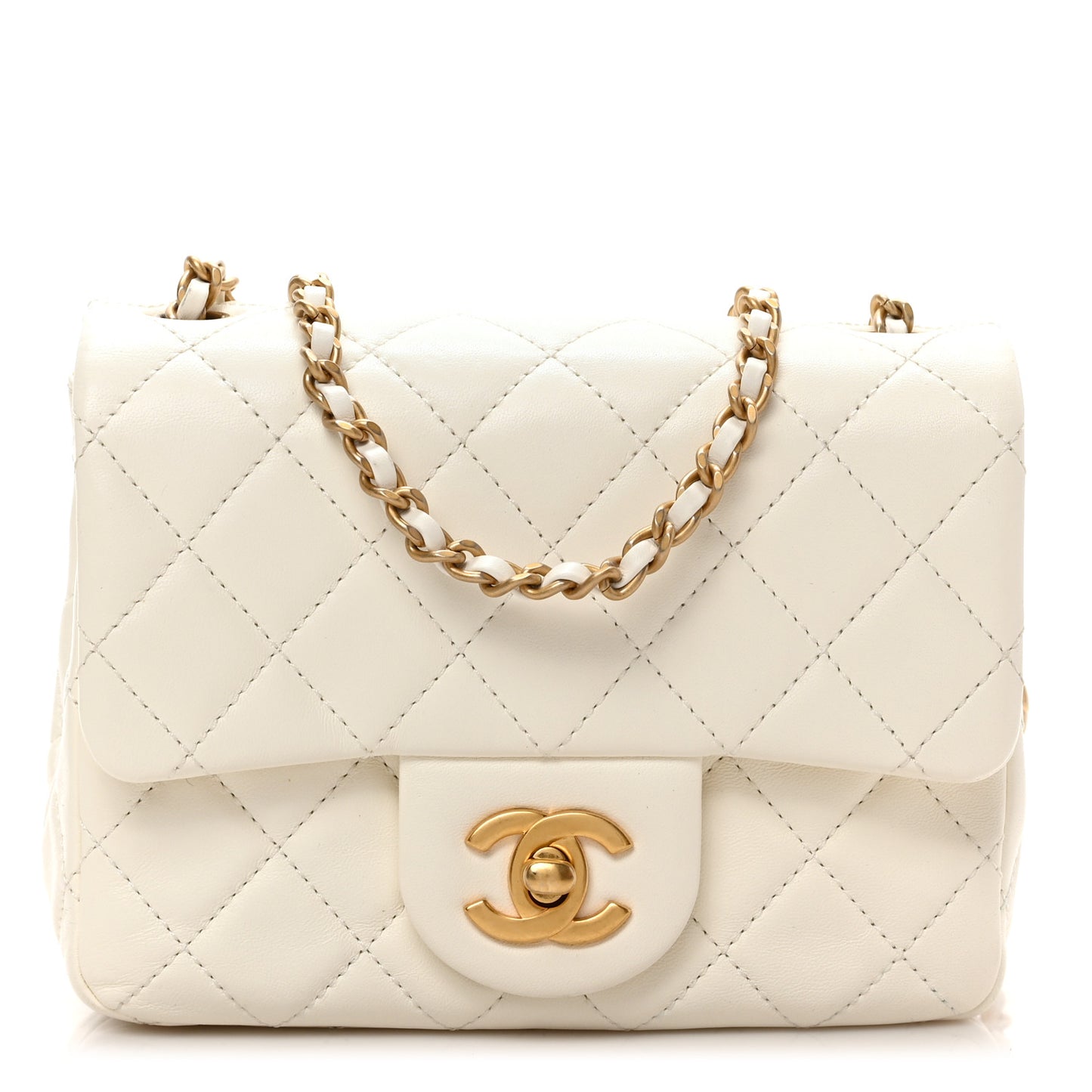 Lambskin Quilted Mini Pearl Crush Flap White