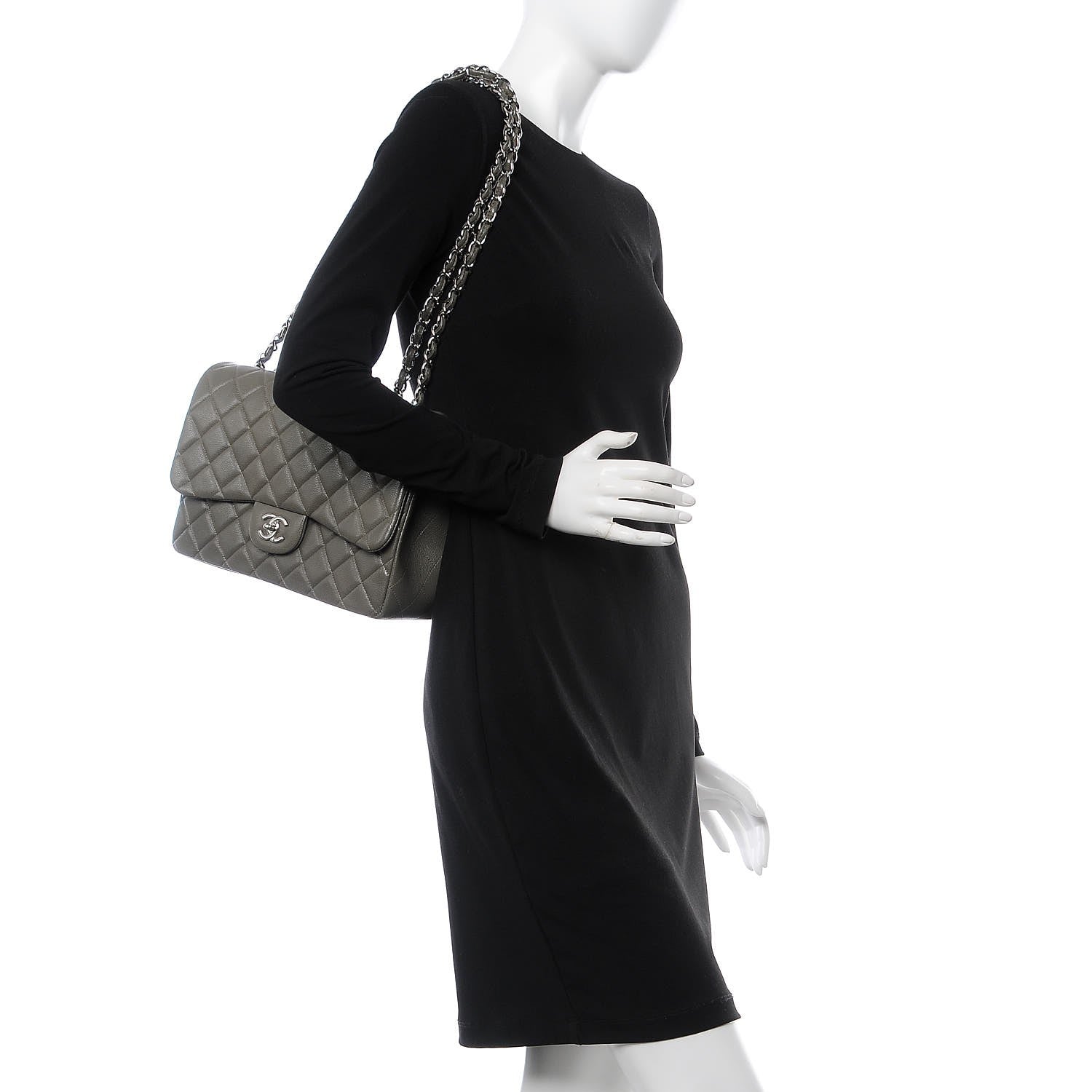 Chanel Caviar Quilted Jumbo Single Flap Grey 2 of 9