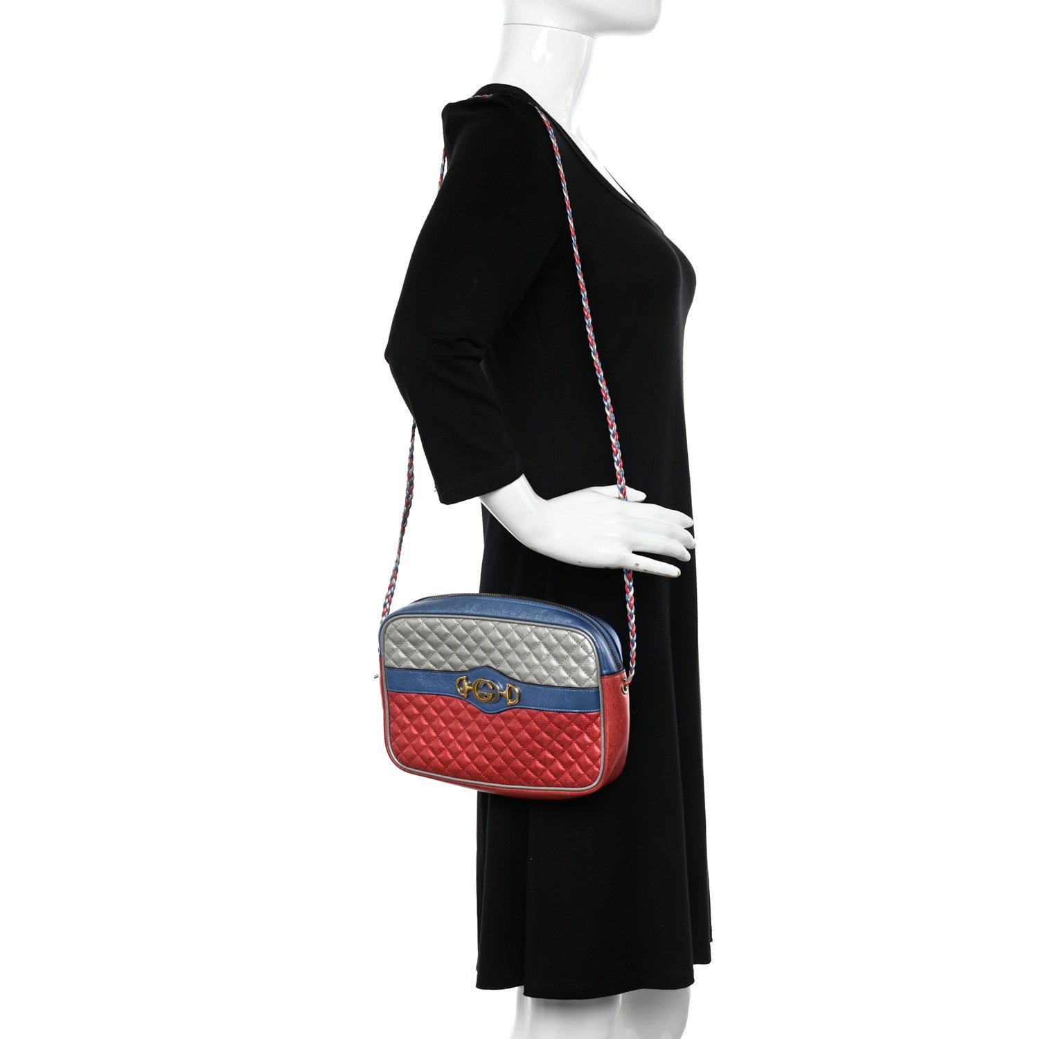 Gucci Laminated Nappa Trapuntata Small Zumi Shoulder Bag Rosso Marine Argento 2 of 10
