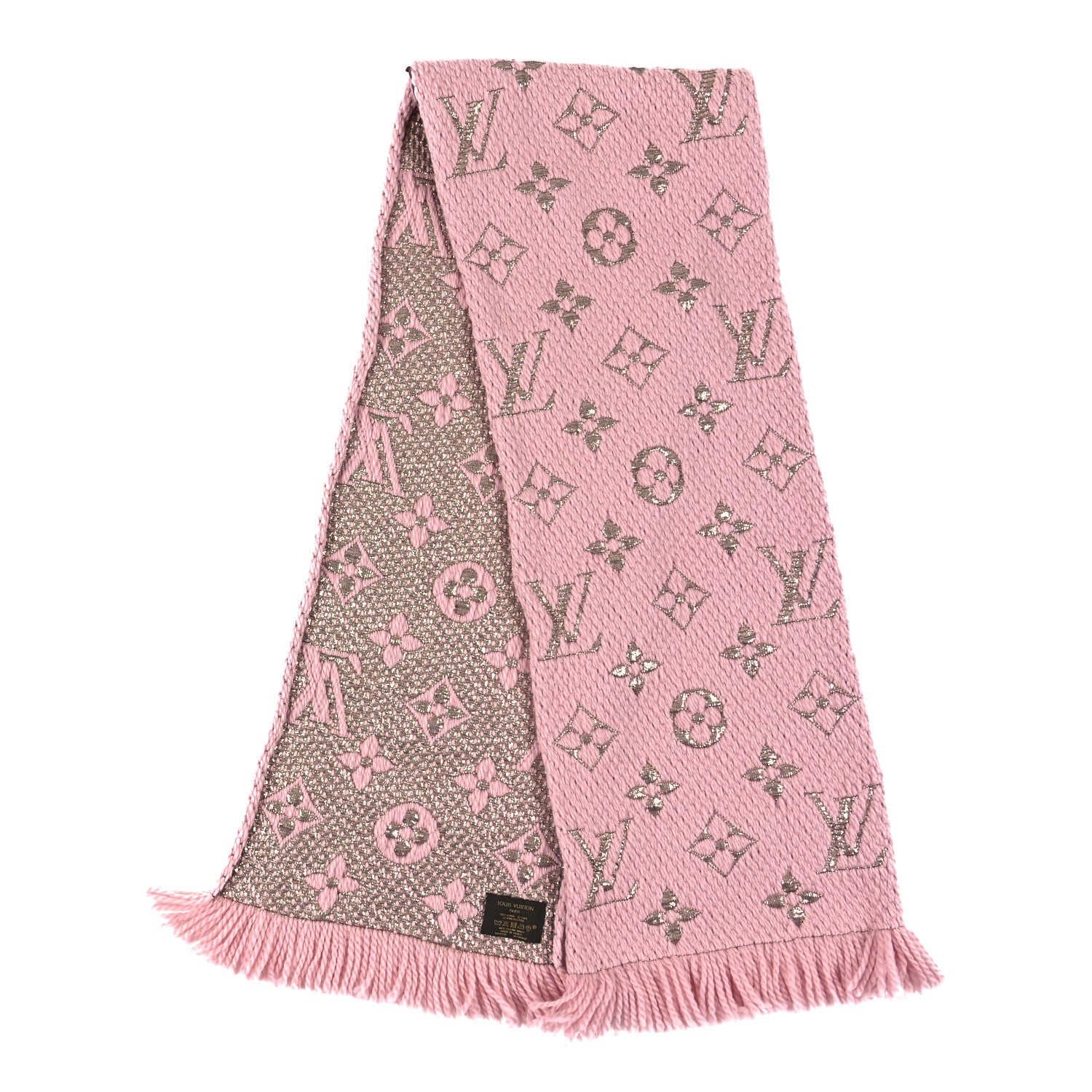 Louis Vuitton Wool Silk Logomania Shine Scarf Pink 2 of 3