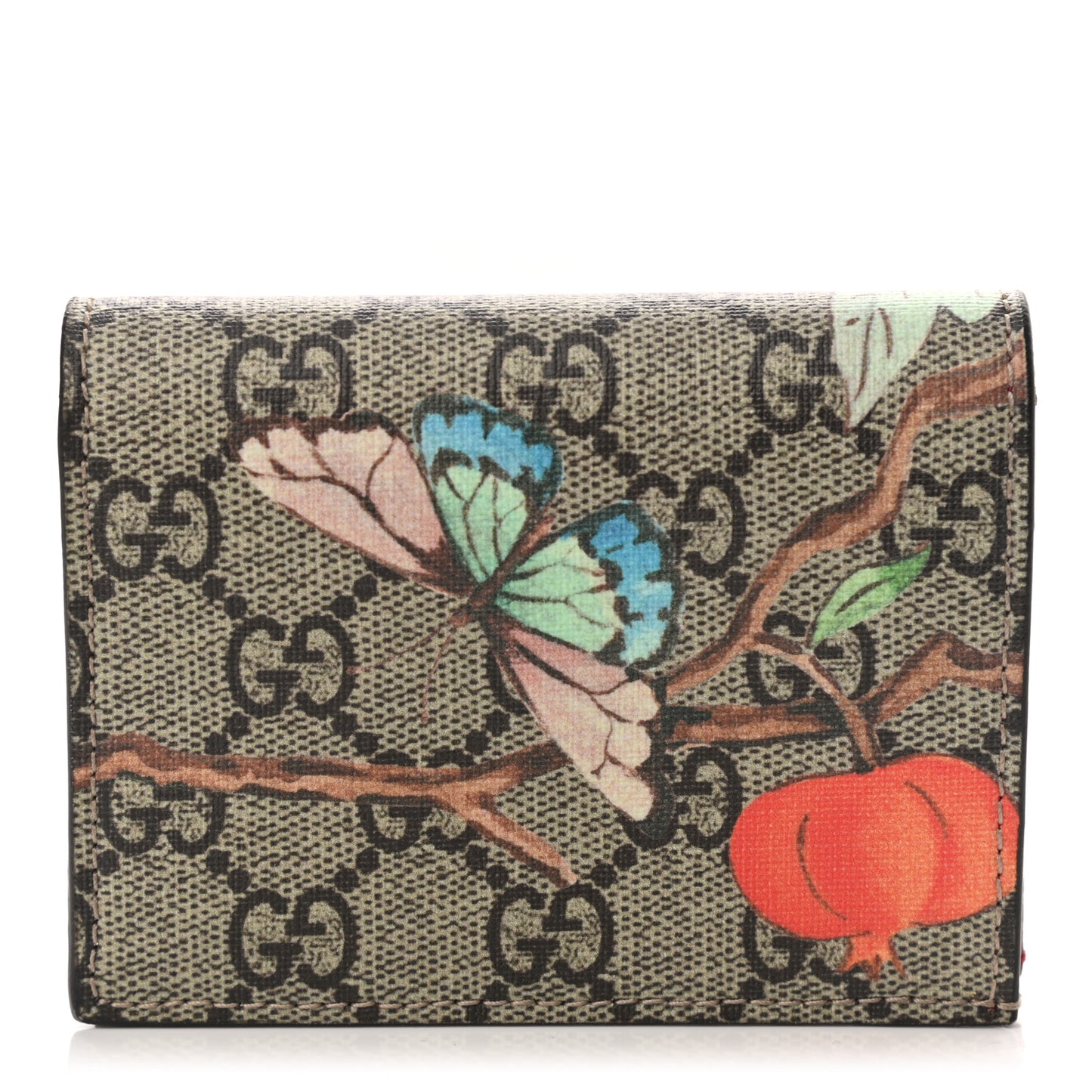 GG Supreme Monogram Tian Card Case Beige Multicolor Red